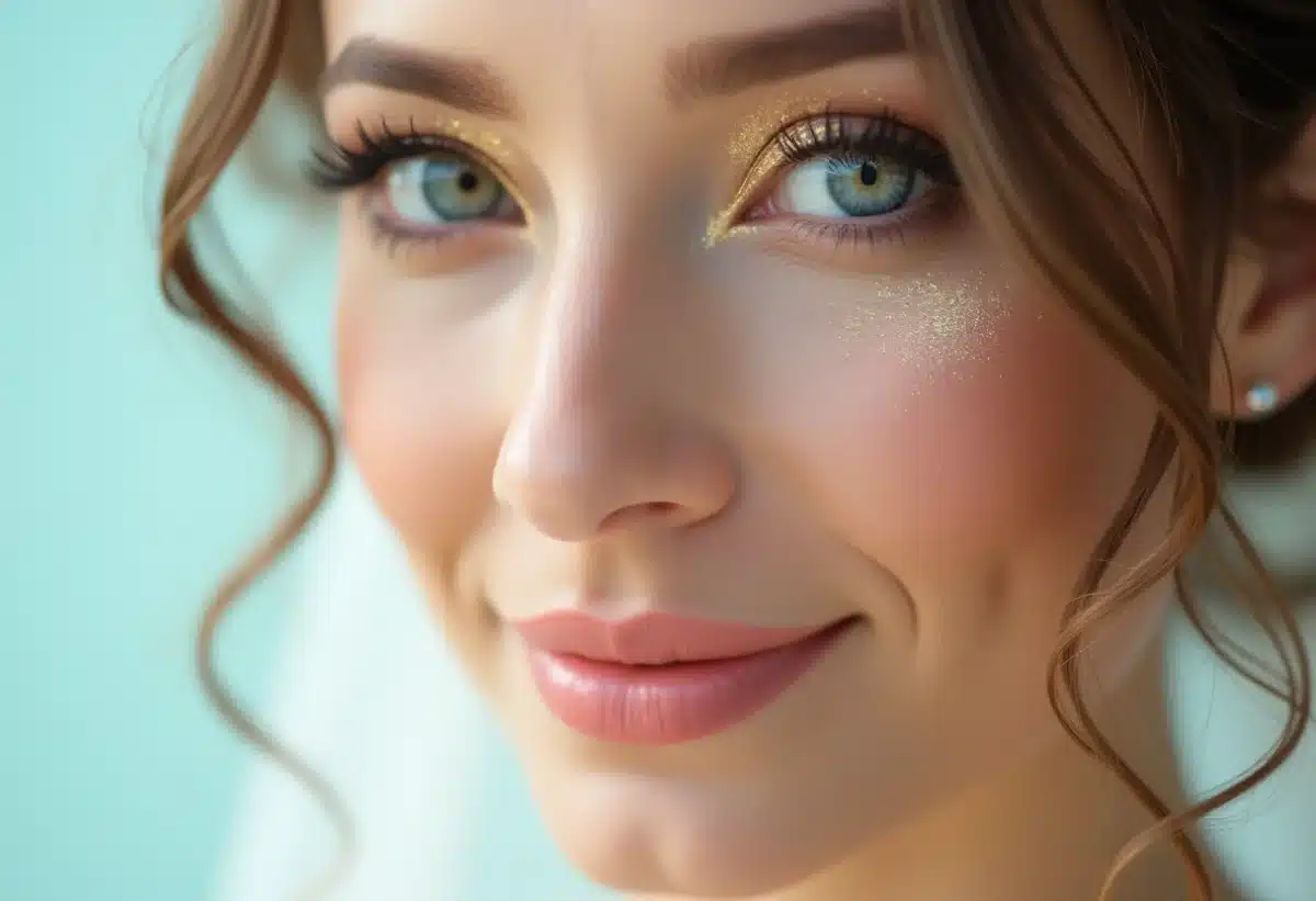 Maquillage pour yeux bleus de mariage : harmonie des couleurs pour un effet fulgurant