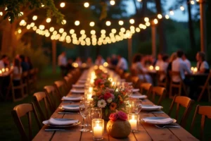 La magie des guirlandes lumineuses dans une décoration mariage champêtre