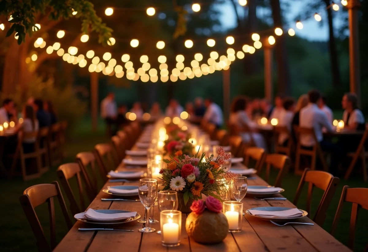 La magie des guirlandes lumineuses dans une décoration mariage champêtre